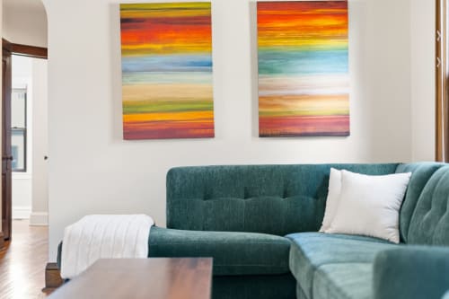 Sink into the plush teal sectional and let the warm hues of abstract art set the tone for your getaway.